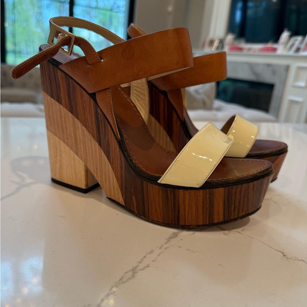 Jimmy Choo Brown and Cream Wedges